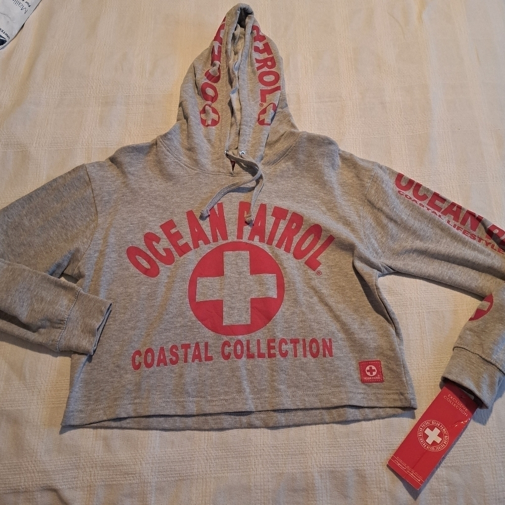 Ocean Patrol women's size Medium cropped gray hoodie, New